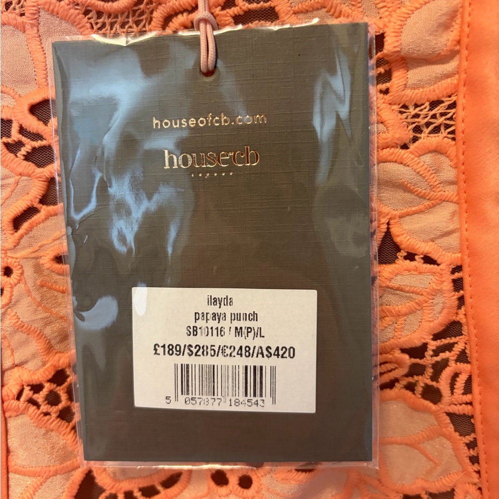 House of CB Ilayda Lace Dress in Orange NWT M Tall Fuller Bust - Picture 2 of 5